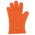 Orange silicone oven mitts for kitchen insulation, non-slip, designed for household microwave oven use, suitable for baking and cooking.