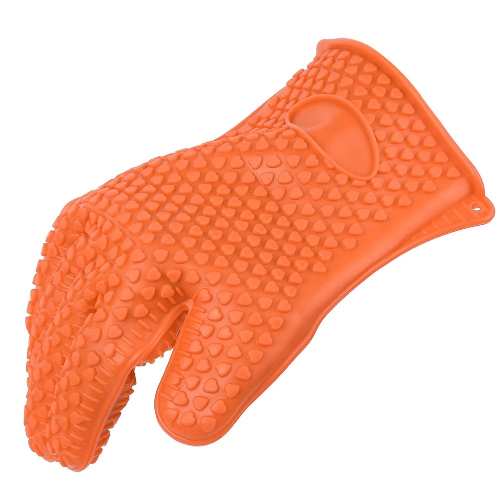 Orange silicone baking finger gloves for kitchen insulation, perfect for pretend play and cooking activities with kids.