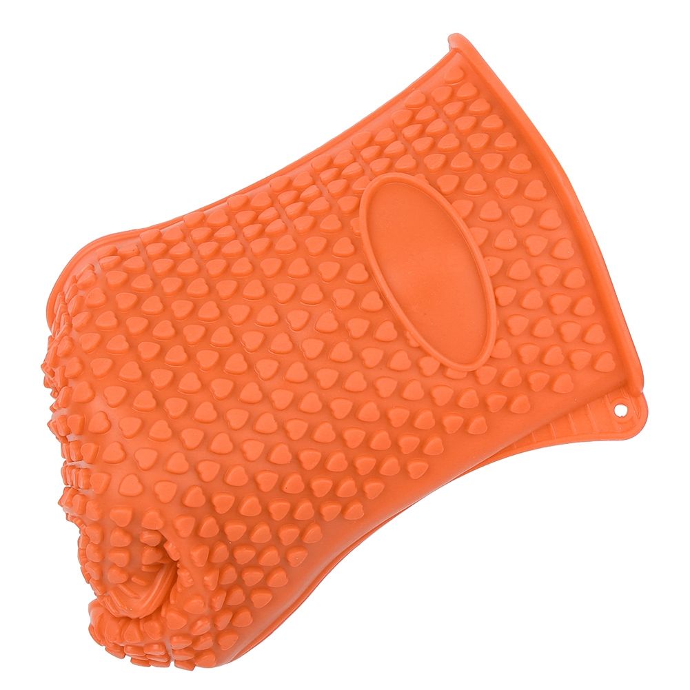 Orange silicone baking finger gloves for kitchen insulation, designed for safe pretend play and cooking activities for kids.