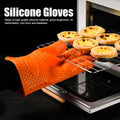 Orange silicone baking finger gloves for kitchen insulation, designed for household microwave oven use and pretend play with kids.