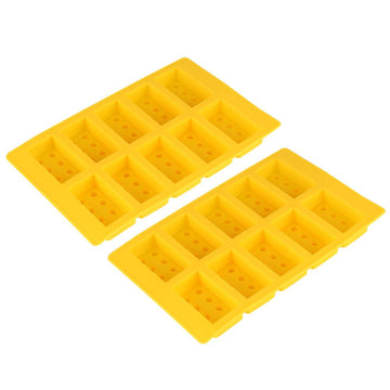 Yellow silicone ice cube mold with 10-grid design for making ice cubes, ideal for DIY drinking and kitchen use.