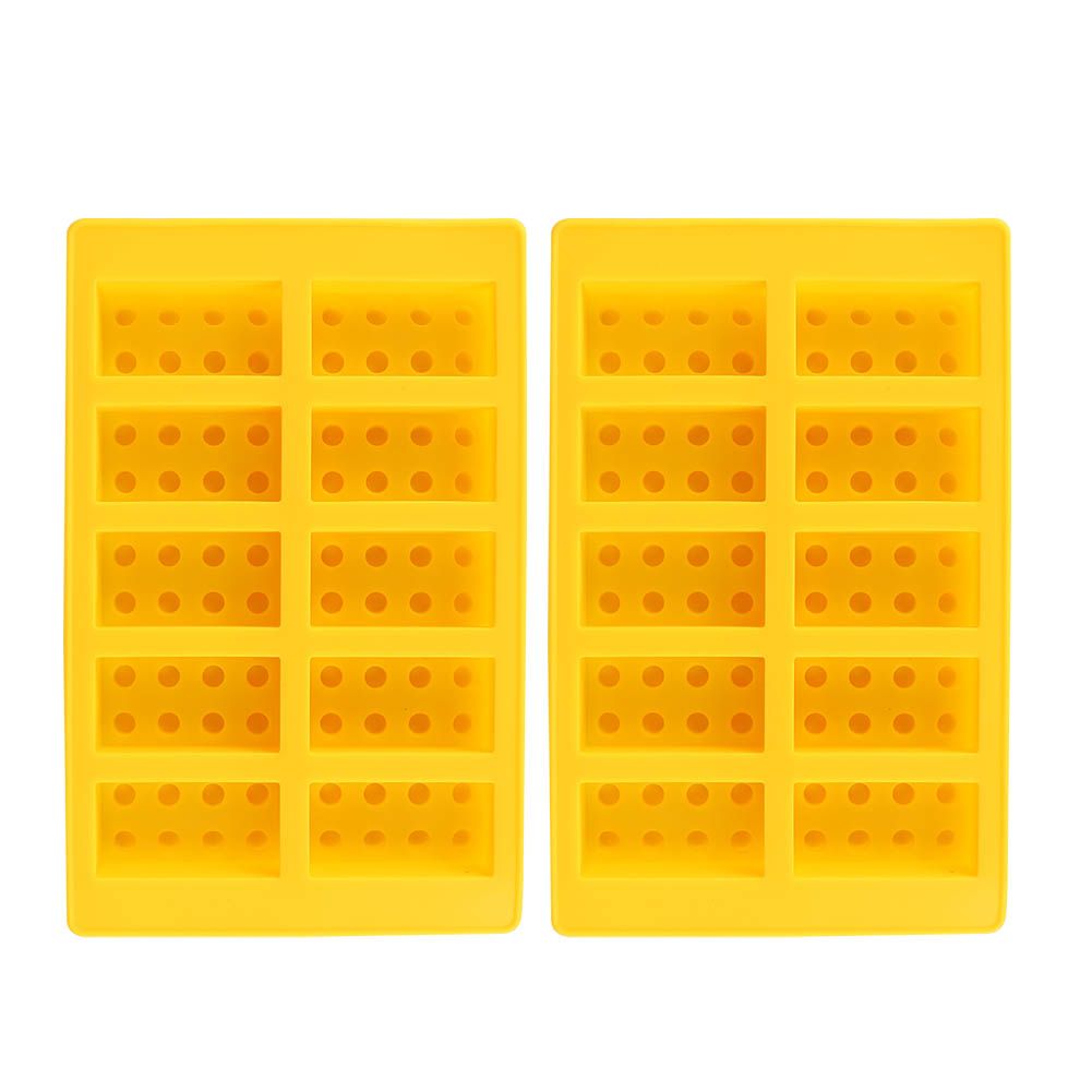 Yellow silicone ice cube mold with 10 grids for making DIY ice cubes, suitable for beverages and cooling drinks.