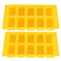 Yellow silicone ice cube mold with 10 grid compartments for DIY ice making, suitable for drinks and kids' play.