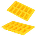 Yellow silicone ice cube mold with 10 grid compartments for making DIY ice cubes, ideal for drinks and kid-friendly toy use.