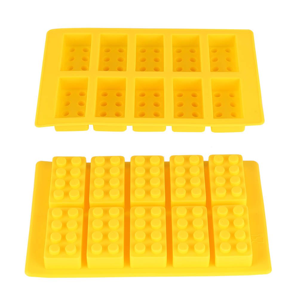 Yellow 10-grid silicone ice cube mold from Everything Baby for DIY ice making, suitable for drinks and fun kitchen activities.