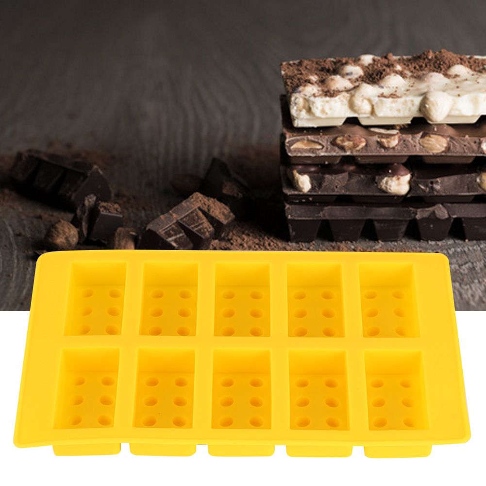 Yellow silicone ice cube mold with 10-grid design for DIY ice making, ideal for drinks and creative toy projects.