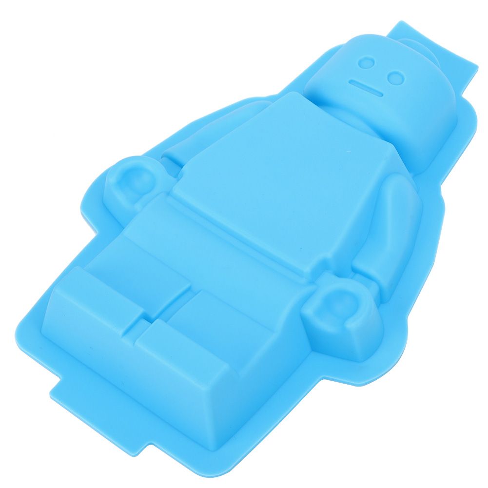 Robot-shaped silicone mold for ice cubes, chocolates, and fondant, ideal for DIY cake and pretend play toy creation.