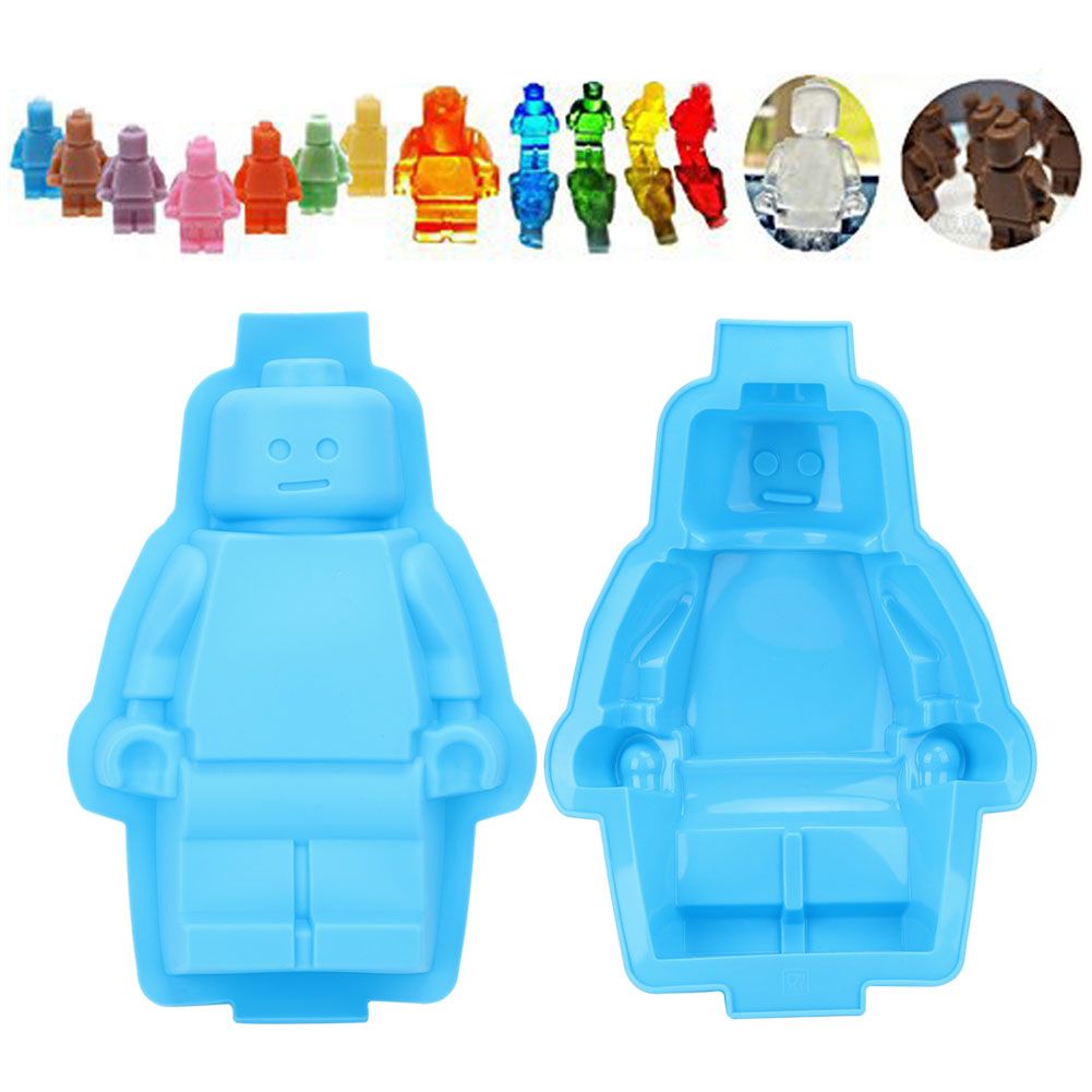 Robot-shaped silicone mold for ice cubes, chocolates, and fondant, ideal for DIY cake decorating and pretend play with kids.