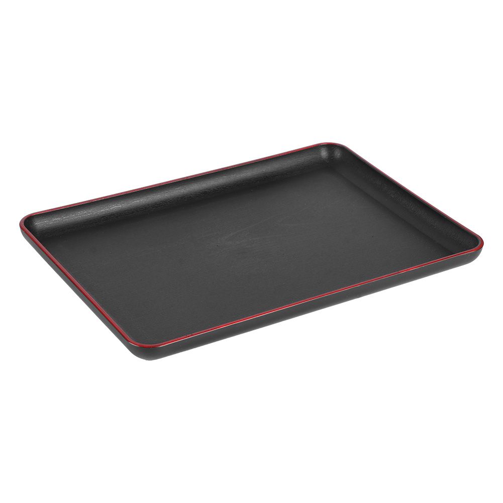 Wood grain imitation rectangular acrylic tray for fast food or pretend play, designed for kids in a toy or pretend kitchen setting.