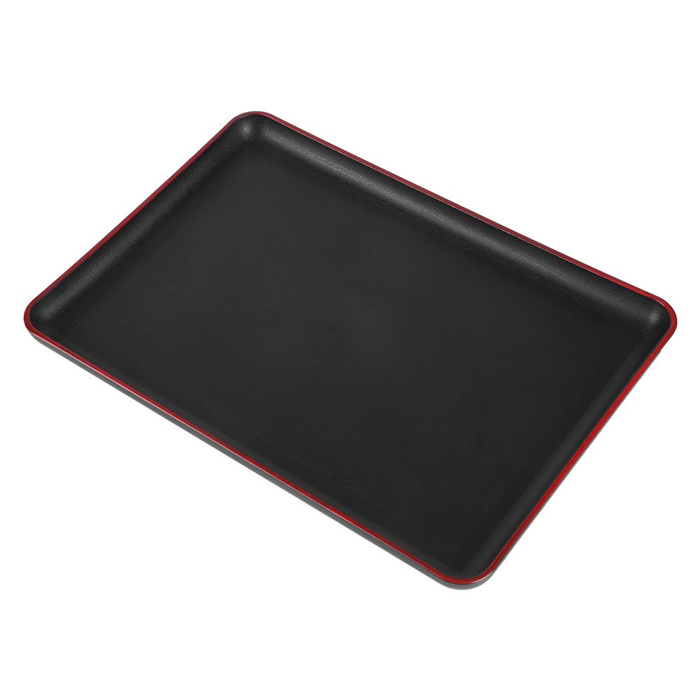 Wood grain imitation acrylic rectangular tray for fast food and pretend play, ideal for kids' play kitchens and role-playing.