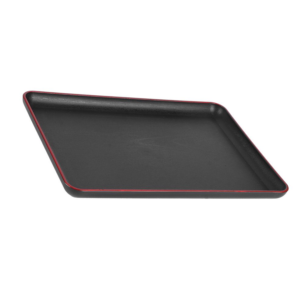 Wood grain imitation acrylic rectangular tray for fast food, hotel, or home use, featured in a pretend play setting for kids.
