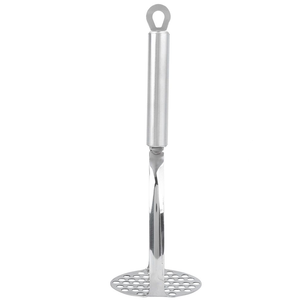 Thickened stainless steel potato masher from Everything Baby, ideal for mashing sweet potatoes, fruits, and baby food.