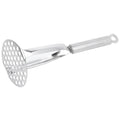 Thickened stainless steel baby potato masher with ergonomic handle for mashing sweet potatoes and baby food.