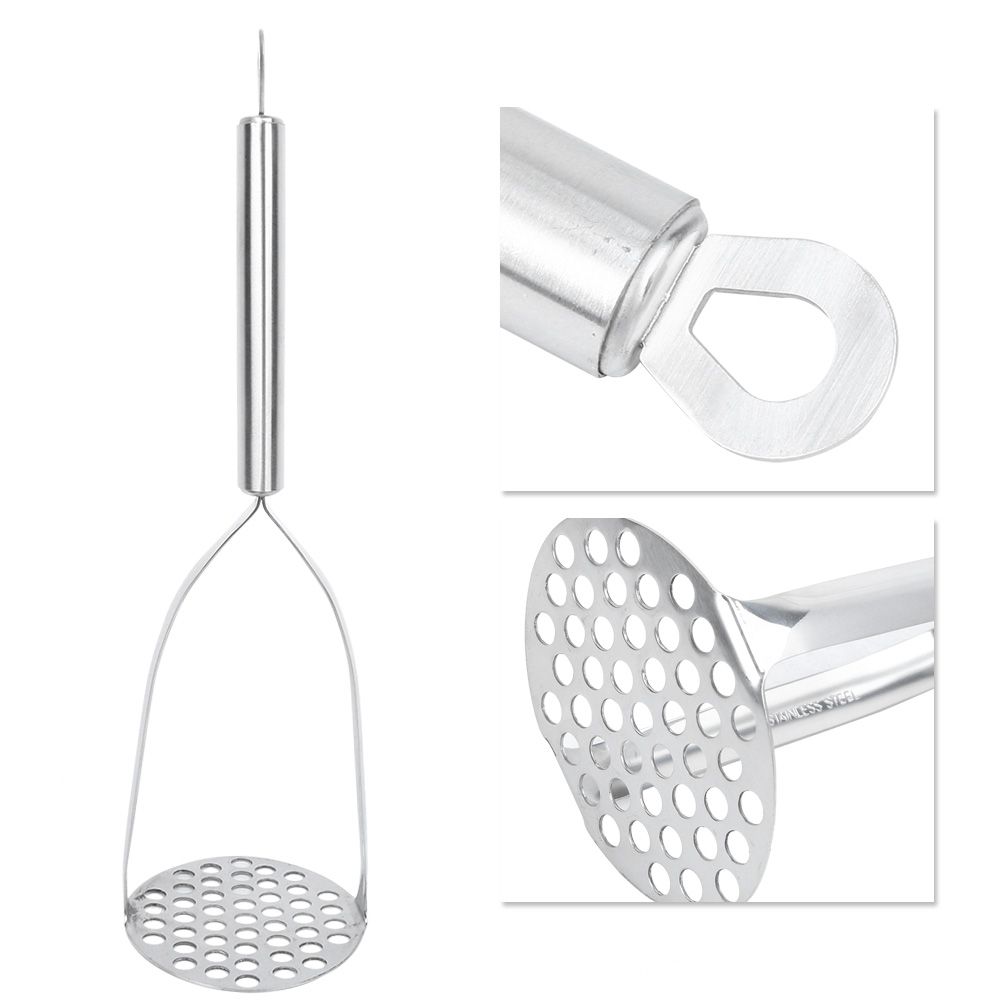 Stainless steel baby potato masher from Everything Baby, thickened design for mashing sweet potatoes and fruits for babies.