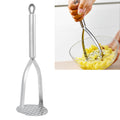 Thickened stainless steel baby potato masher with ergonomic handle for pureeing fruits and vegetables for baby food.