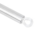 Stainless steel baby potato masher with thickened handle for easy mashing of sweet potatoes, fruits, and baby food.