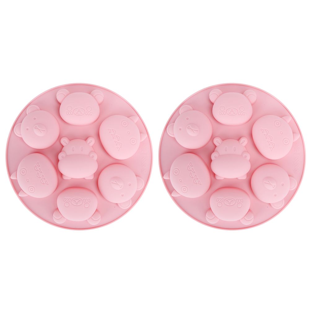Pink silicone mold with cartoon animal shapes for cake and chocolate baking, ideal for kids' pretend play and baking fun.