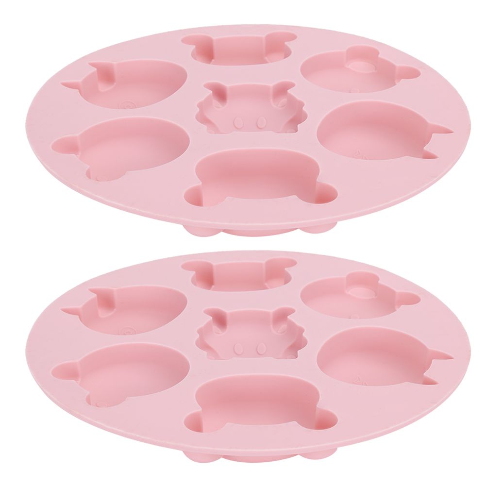 Pink silicone mold featuring cartoon animal shapes for cake and chocolate baking, ideal for kids' pretend play and baking fun.