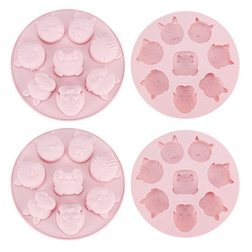 Pink silicone mold with cartoon animal shapes for baking, cake decorating, and chocolate making, ideal for baby and kids' treats.