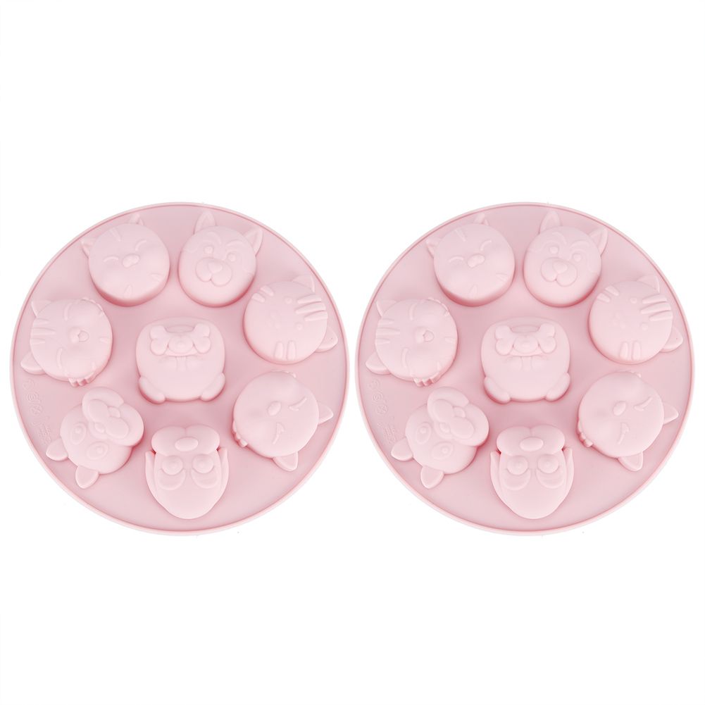 Pink cartoon animal shaped silicone mold for baking and chocolate making, ideal for baby and kids' cake and snack decorations.