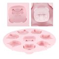Pink silicone mold featuring cartoon animal shapes, ideal for baking, chocolates, or cake decorating for kids and babies.