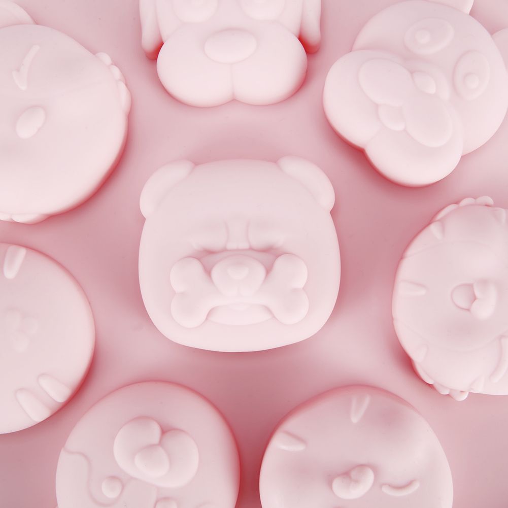 Pink cartoon animal shaped silicone mold for baking and chocolate, ideal for kids’ cake and snack decorations.