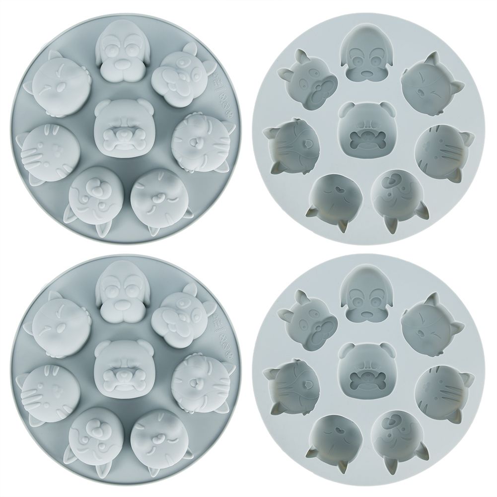 Two gray cartoon animal shaped silicone baking molds for cake and chocolate, suitable for kids and baby feeding accessories.