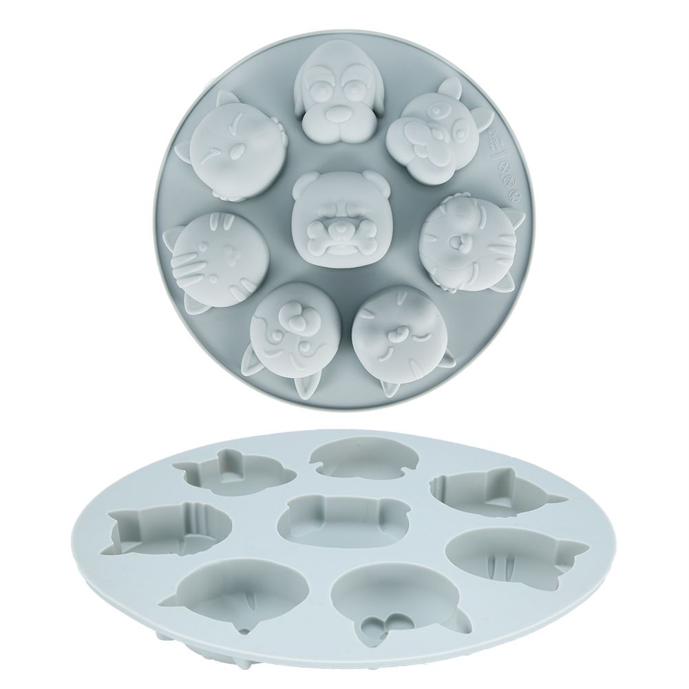 Gray 2-pack cartoon animal-shaped silicone mold for baby feeding, ideal for baking and making chocolates or snacks.
