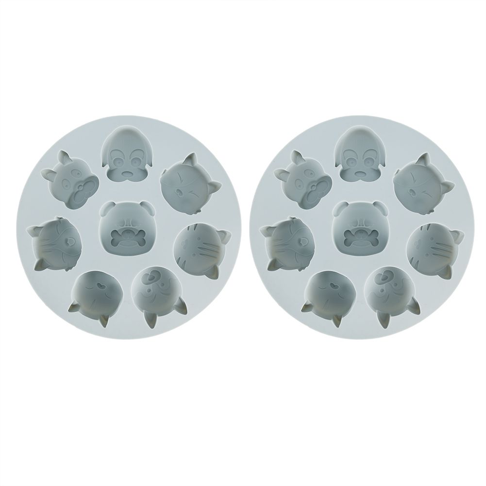 Gray silicone mold with cartoon animal shapes for baking, chocolate, and cake decorating, suitable for kids' kitchen activities.