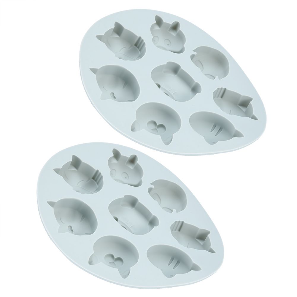 Gray silicone mold with cartoon animal shapes for baking, suitable for cakes and chocolates, designed for baby and kids feeding accessories.