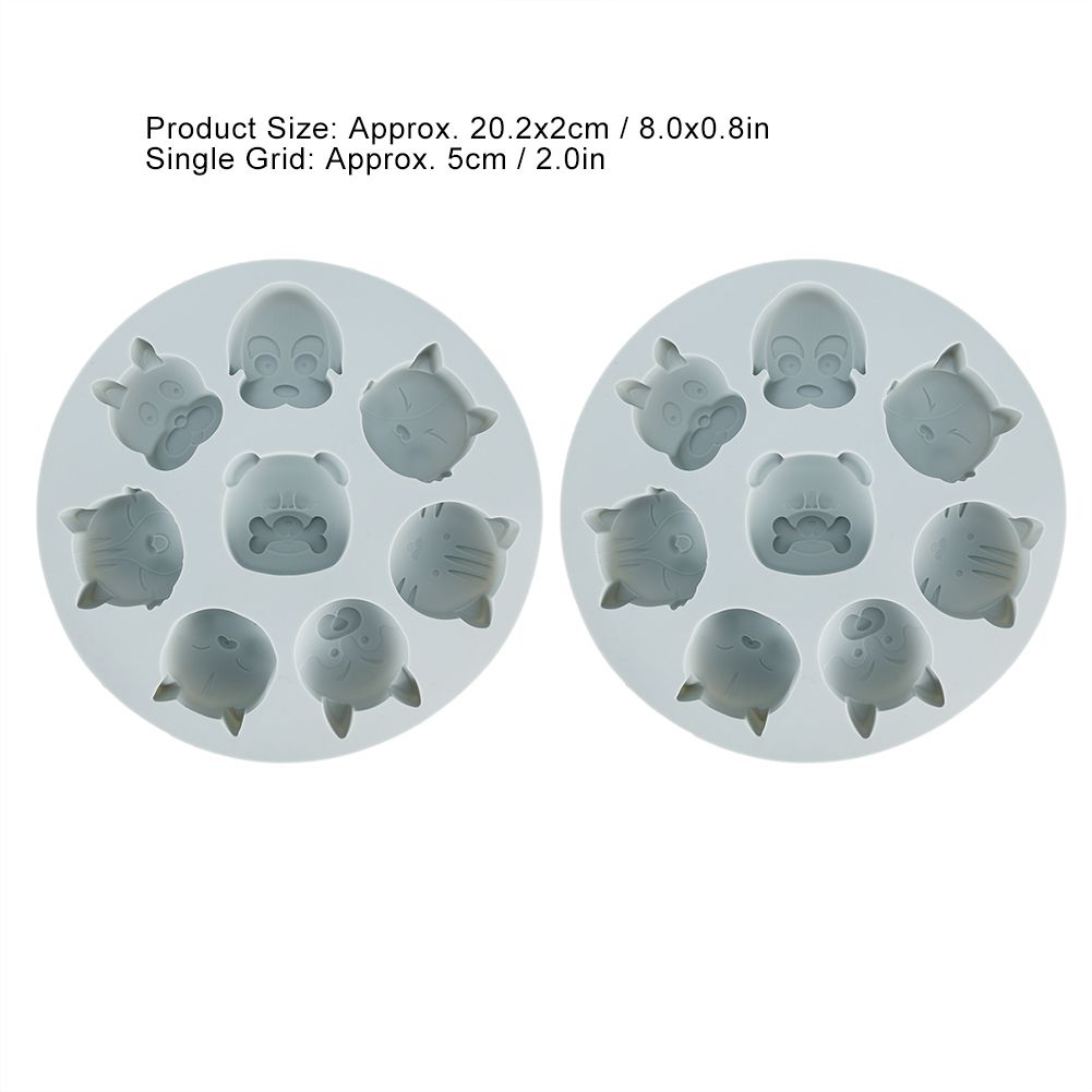 Gray silicone mold with cartoon animal shapes for baking, cake decorating, and chocolate crafting, ideal for kids' treats.