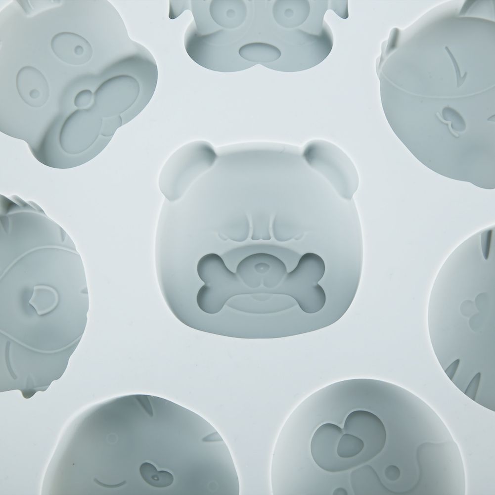 Gray silicone mold featuring cartoon animal shapes for baking and cake decorating, ideal for baby and kids' treats.
