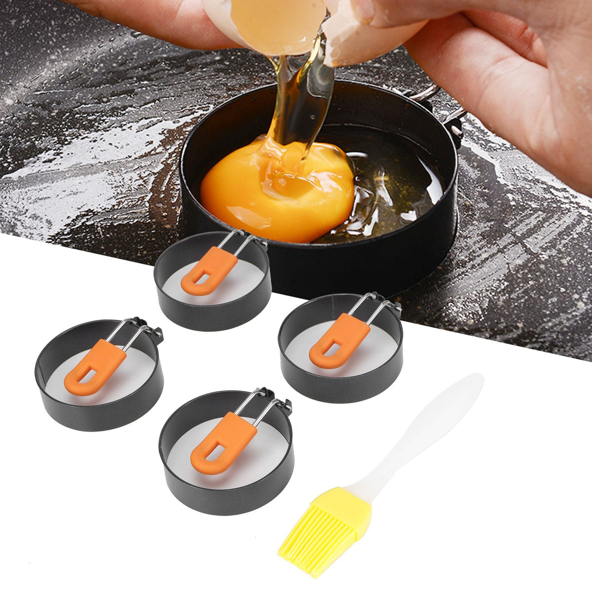 Round egg frying ring with non-stick coating, used for pancakes or fried eggs, suitable for pretend play in a kid's kitchen set.