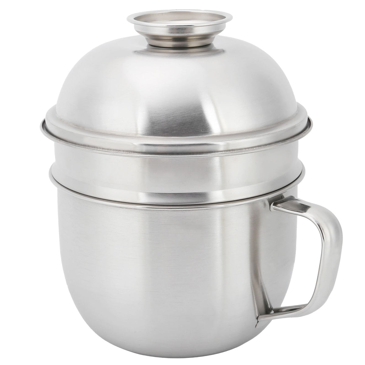 Stainless steel double-layer lunch box with lid, designed for kids, featuring a fast food bowl and instant noodle soup cup for pretend play.
