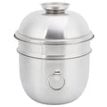 Stainless steel double-layer lunch box with lid, designed for kids' pretend play, resembling a fast food noodle soup cup.