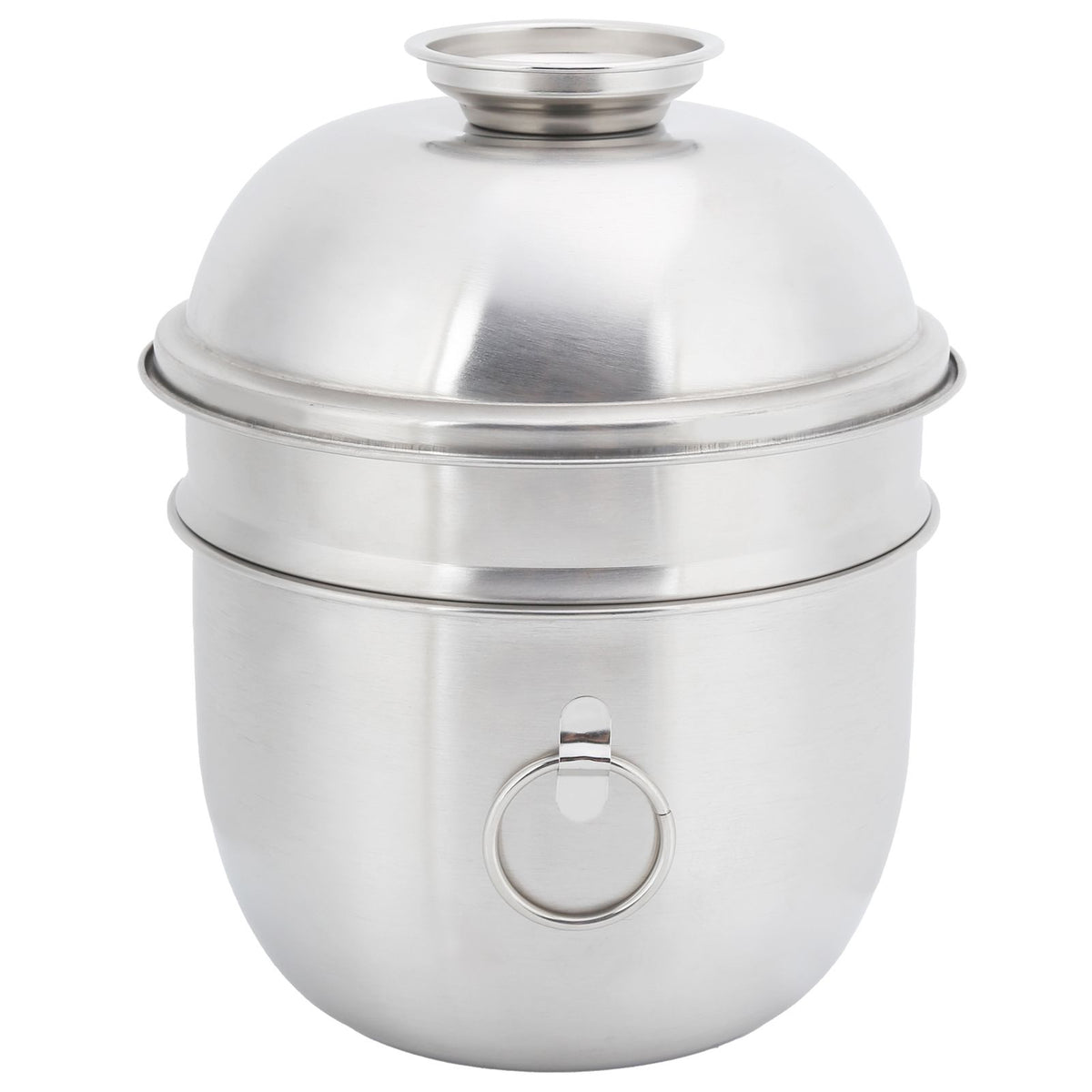 Stainless steel double-layer lunch box with lid, designed for kids' pretend play, resembling a fast food noodle soup cup.
