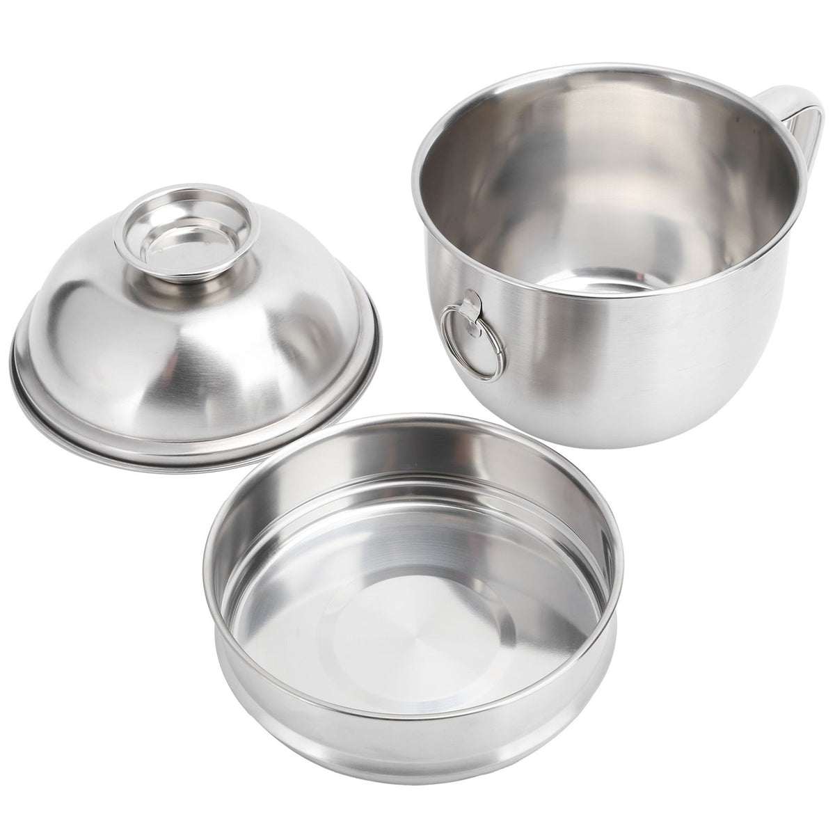 Stainless steel double-layer lunch box with lid, designed for fast food and instant noodle soup, suitable for kids.