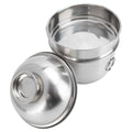 Stainless steel double-layer lunch box with lid, designed for kids' pretend play food and soup scenarios, by Everything Baby.
