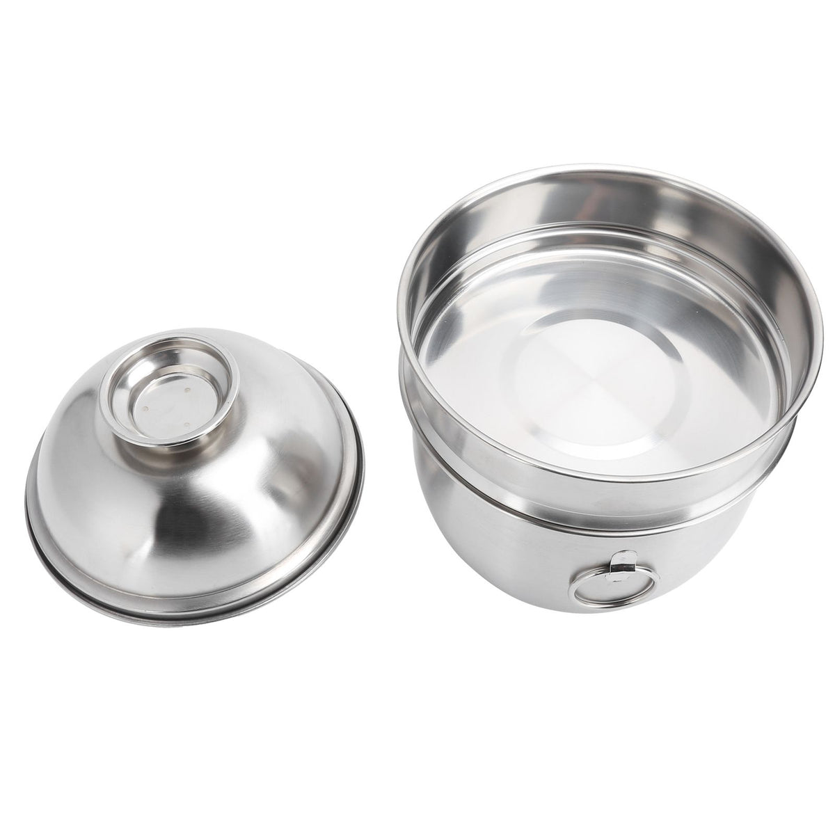 Stainless steel double-layer lunch box with lid for kids, designed for fast food and instant noodle soup, by Everything Baby.