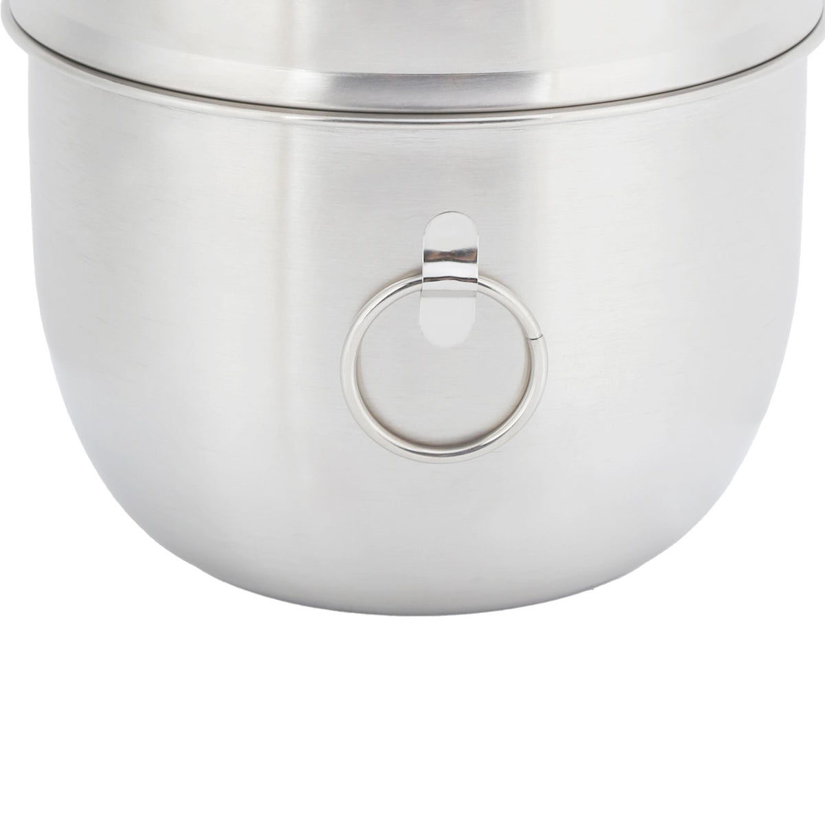 Stainless steel double-layer lunch box with lid, designed for kids' pretend play food and snack storage, featuring a noodle soup cup style.