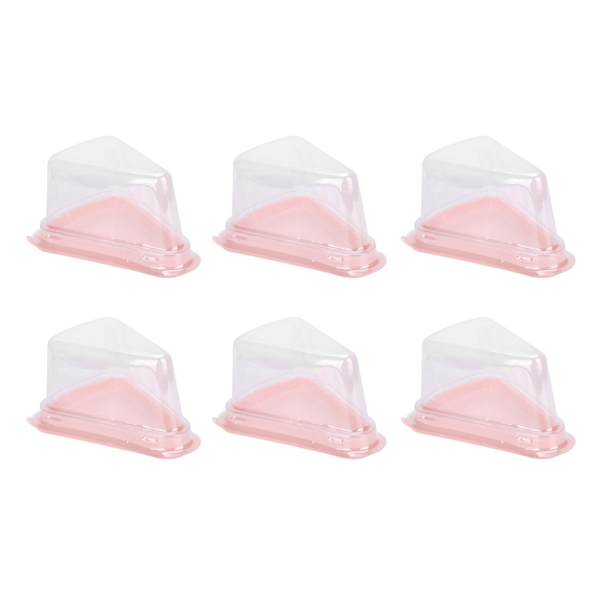 Transparent pink triangular cake holder box with 100 compartments, ideal for cupcake packaging and food containers.