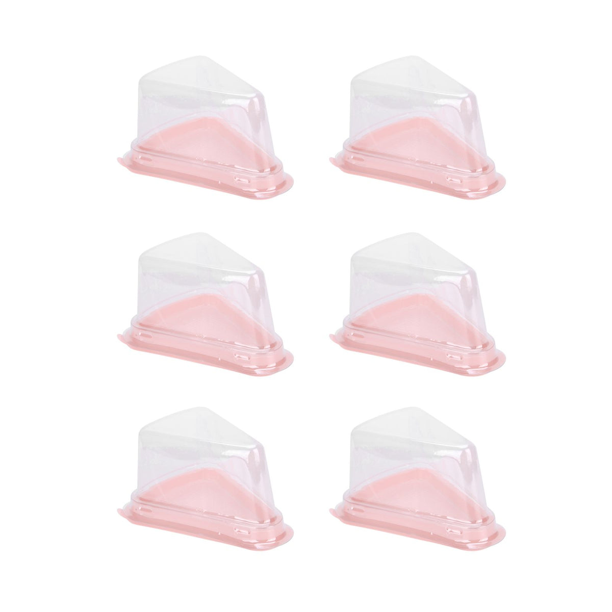Transparent pink triangular cake holder box with 100 pieces, ideal for cupcakes and food packaging from Everything Baby.