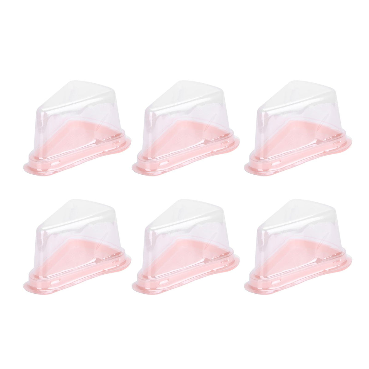 Transparent pink triangular cupcake holder box with 100 PET containers for cake and cupcake packaging, suitable for baby and kids feeding.