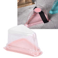 Transparent pink triangular cake holder box with 100 PET cupcake containers for baby and kids feeding and packaging.
