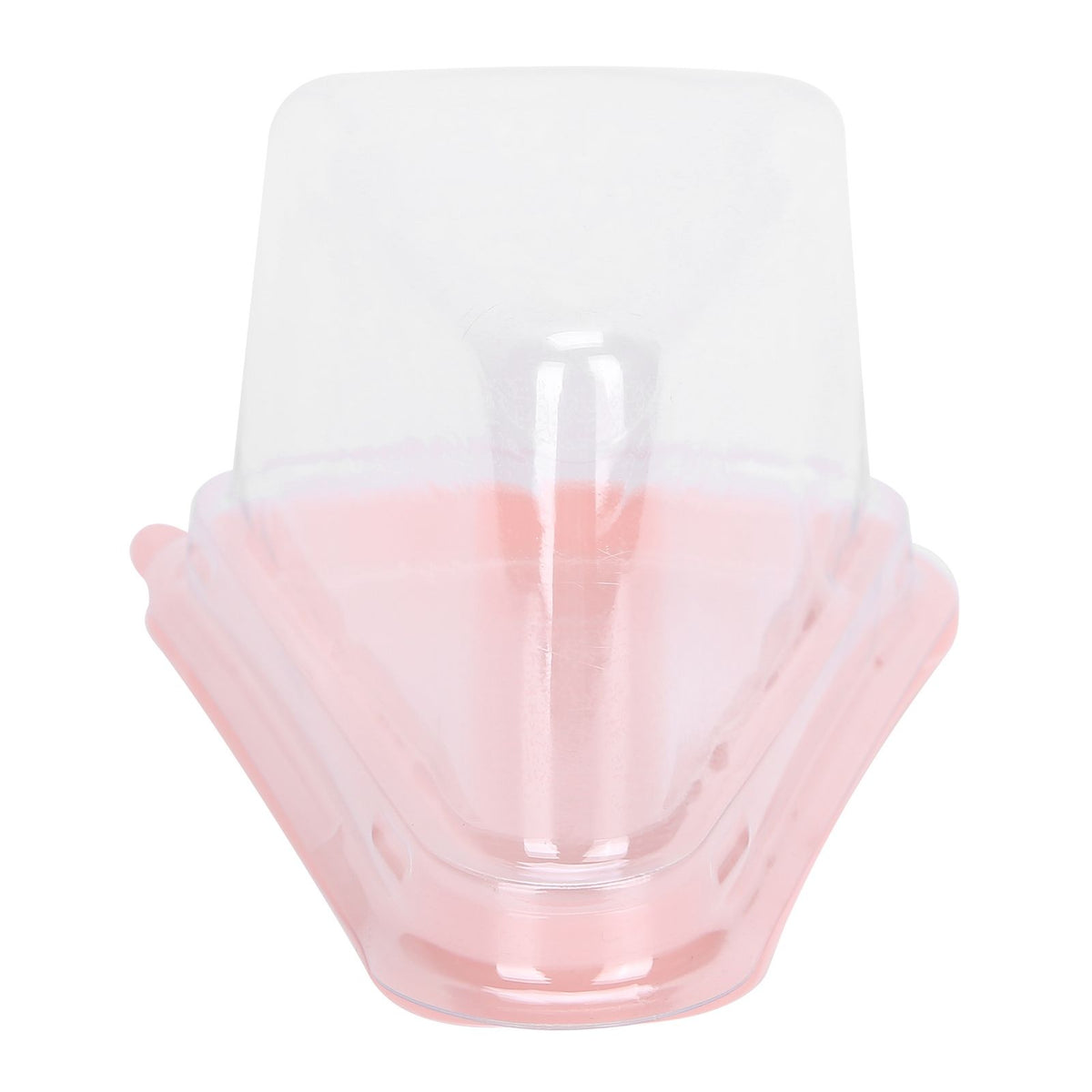 Transparent pink triangular cake holder box for cupcakes, 100-pack, made of PET for food-safe packaging and presentation.