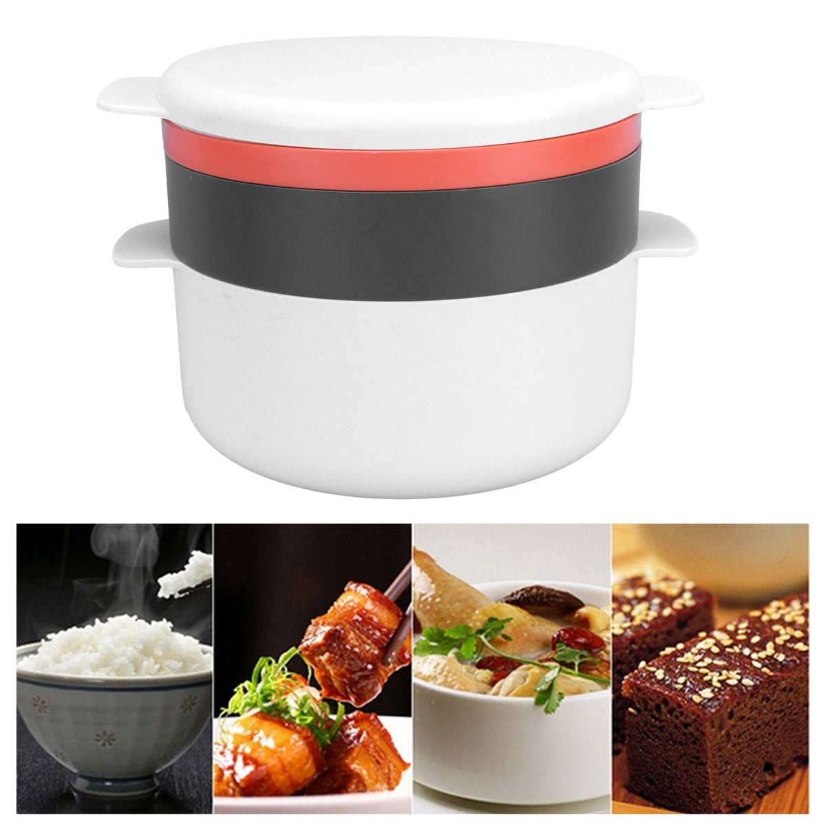 Everything Baby round rice steaming lunch box for microwave, child-friendly pretend play toy in a colorful kitchen setting.