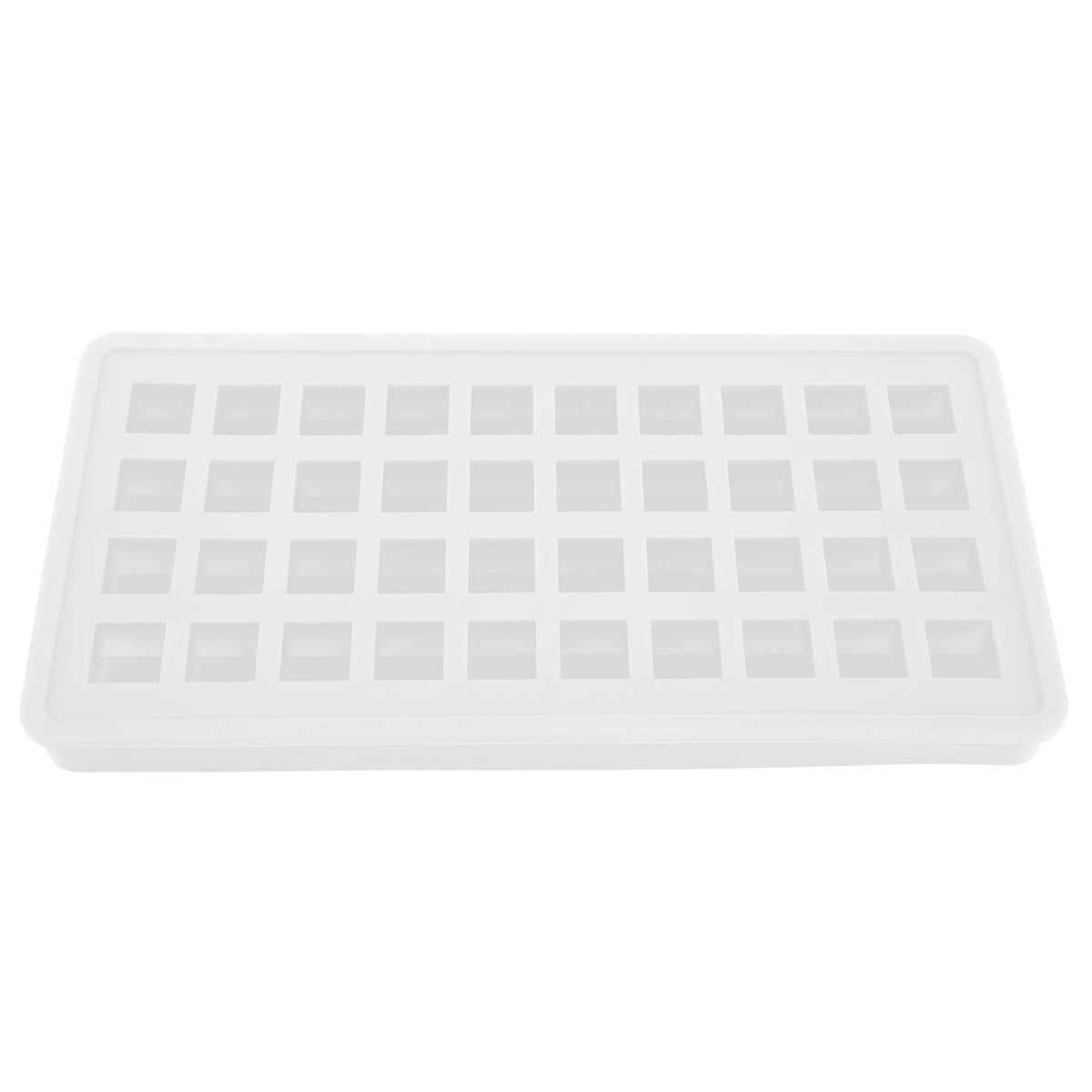 Transparent silicone ice tray with 40 square-shaped cubes, ideal for DIY kitchen use and baby feeding accessories.