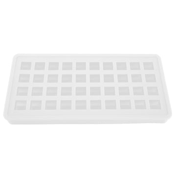 Transparent silicone ice tray with 40 square-shaped cubes, ideal for DIY kitchen use and baby feeding accessories.