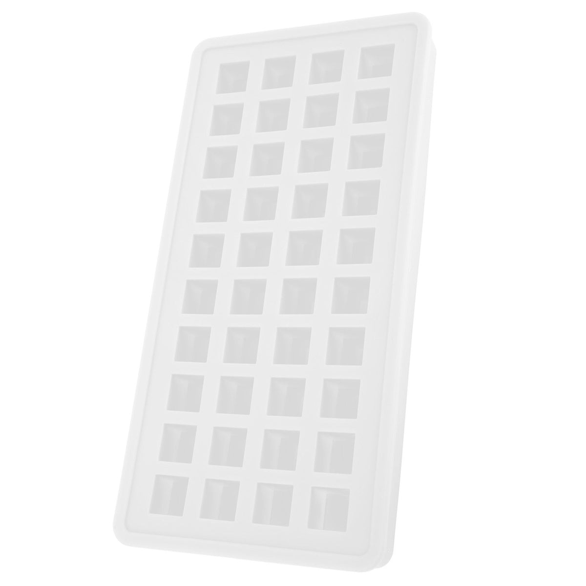 Transparent silicone ice tray with 40 square molds for making ice cubes, ideal for kitchen and baby feeding accessories.