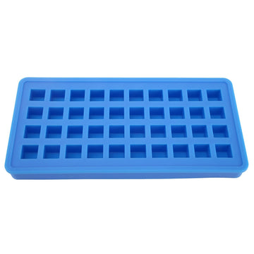 Sky blue silicone ice tray with 40 square ice cube molds, ideal for DIY kitchen use and baby feeding accessories.